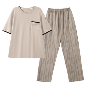 Pure Cotton Apricot Short Sleeved Men's Pyjamas Set