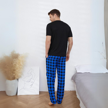 Load image into Gallery viewer, Blue Check Men&#39;s Pyjamas Short Sleeve Loungewear Set
