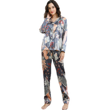 Load image into Gallery viewer, Leafe Print Silk Full Sleeve Pyjamas Set
