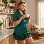 Emerald Luxe Plus Size Satin Pajama Shorts Set