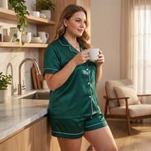Load image into Gallery viewer, Emerald Luxe Plus Size Satin Pajama Shorts Set
