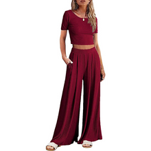 Load image into Gallery viewer, Wide Leg pyjamas With Matching Short Sleeve Top
