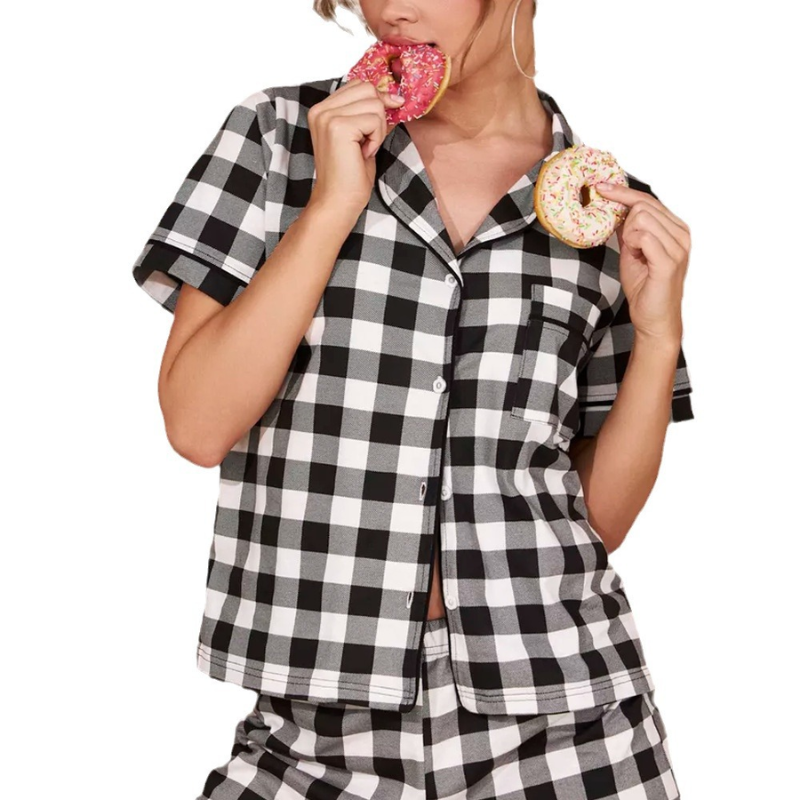 Black and White Check Pure Cotton Shorts Set