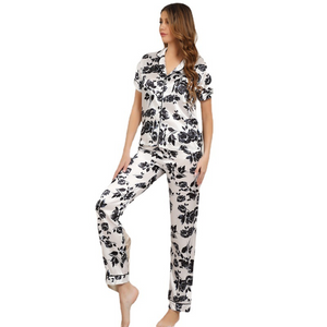 Black Rose Printed Short Sleeve Pyjamas Set