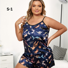 Load image into Gallery viewer, Plus Size Round Neck Sleeveless Pyjamas Set For Women
