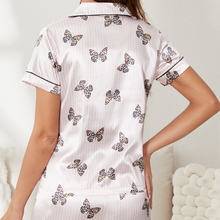 Load image into Gallery viewer, Silk Striped Print Short Sleeved Pyjamas Set
