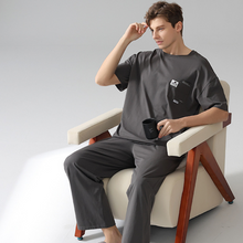 Load image into Gallery viewer, Short Sleeved Black Men&#39;s Cotton Pyjamas Set
