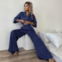 Load image into Gallery viewer, Short Sleeved Polka Dot Wide Leg pyjamas Set
