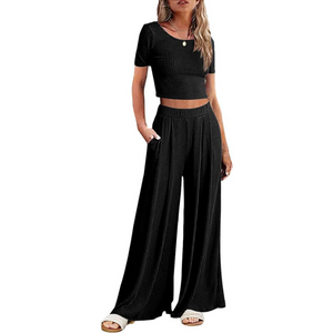 Wide Leg pyjamas With Matching Short Sleeve Top