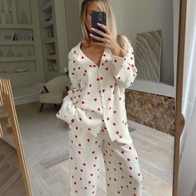 Load image into Gallery viewer, Love Print Pure Cotton Wide Leg pyjamas Set
