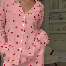 Load image into Gallery viewer, Love Print Pure Cotton Wide Leg pyjamas Set
