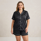 Emerald Luxe Plus Size Satin Pajama Shorts Set