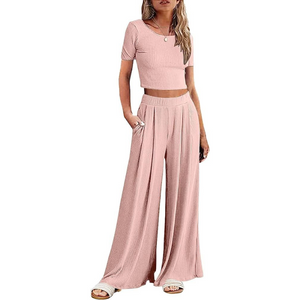 Wide Leg pyjamas With Matching Short Sleeve Top