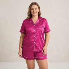 Load image into Gallery viewer, Emerald Luxe Plus Size Satin Pajama Shorts Set
