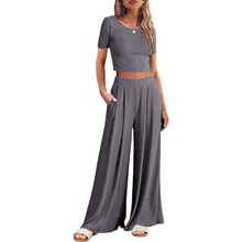 Load image into Gallery viewer, Wide Leg Pyjamas With Matching Short Sleeve Top
