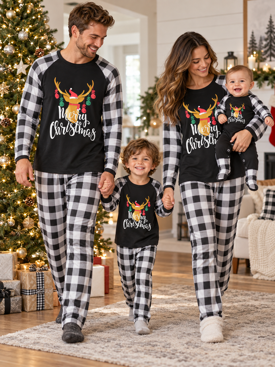 Black & White Merry Christmas Family Pyjama Set