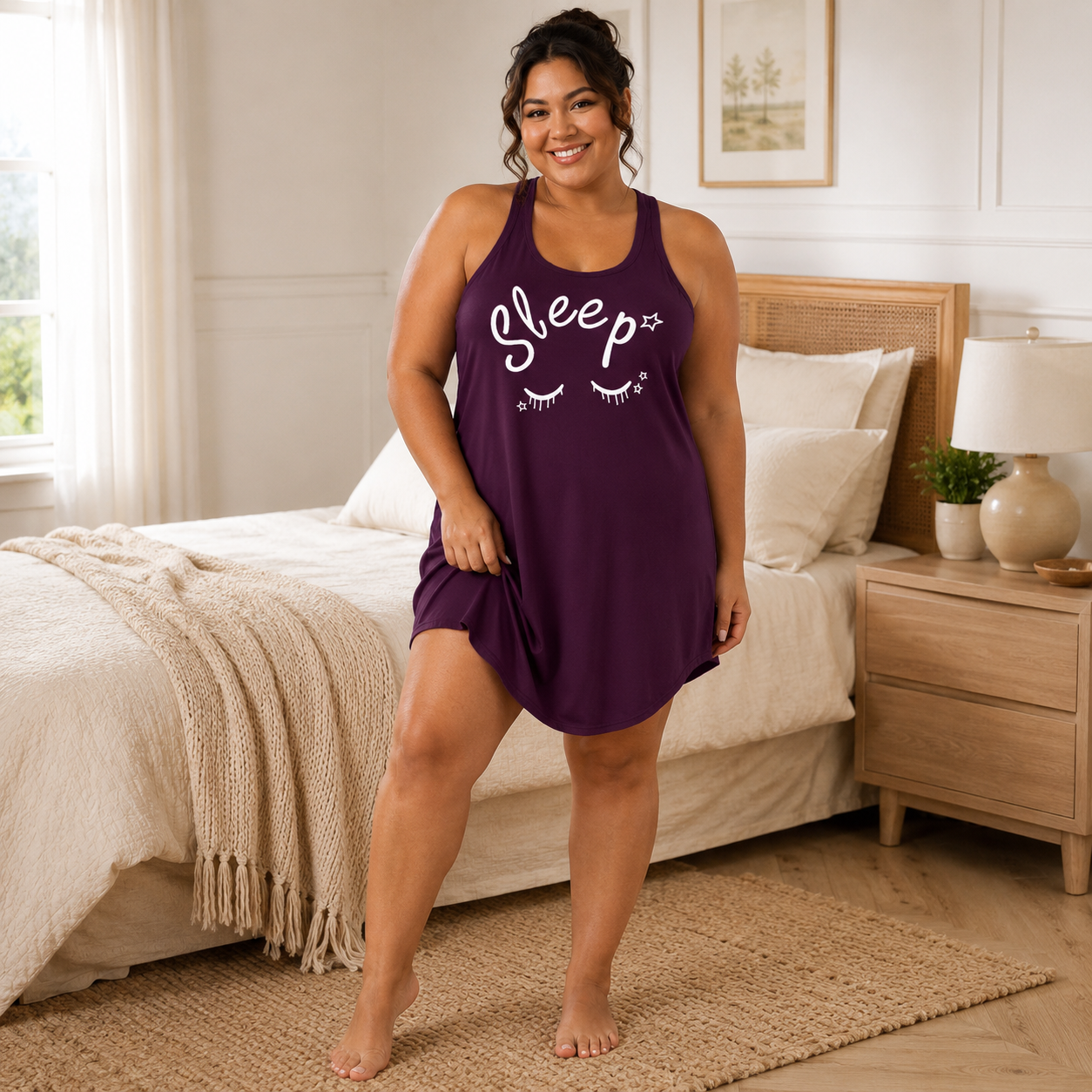 Sleepy Star Plus Size Pajama Dress – Purple