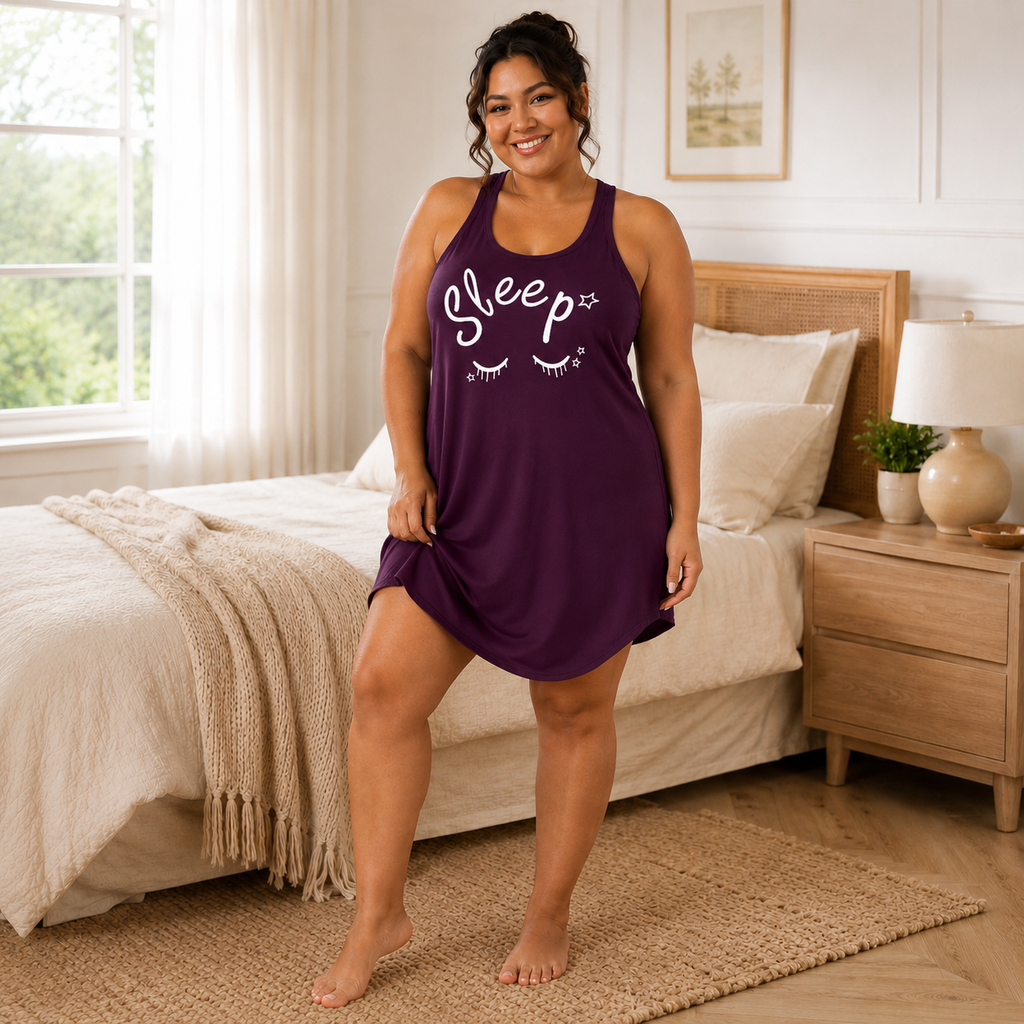 Sleepy Star Plus Size Pajama Dress – Purple