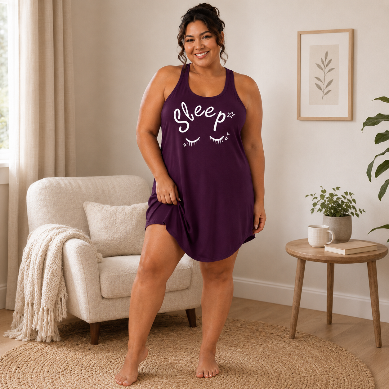 Sleepy Star Plus Size Pajama Dress – Purple