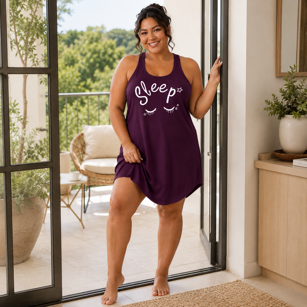 Sleepy Star Plus Size Pajama Dress – Purple