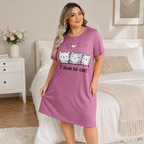 Kitty Love Plus Size Cartoon Cat Nightgown – Hot Pink