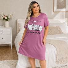 Load image into Gallery viewer, Kitty Love Plus Size Cartoon Cat Nightgown – Hot Pink
