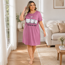 Load image into Gallery viewer, Kitty Love Plus Size Cartoon Cat Nightgown – Hot Pink
