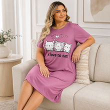 Load image into Gallery viewer, Kitty Love Plus Size Cartoon Cat Nightgown – Hot Pink

