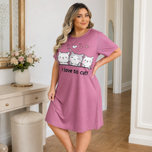 Load image into Gallery viewer, Kitty Love Plus Size Cartoon Cat Nightgown – Hot Pink

