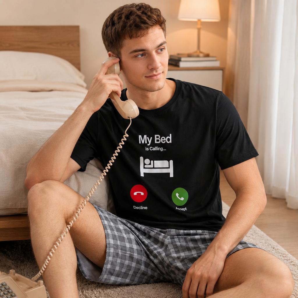 My Bed Is Calling Men’s Graphic Sleep T-Shirt