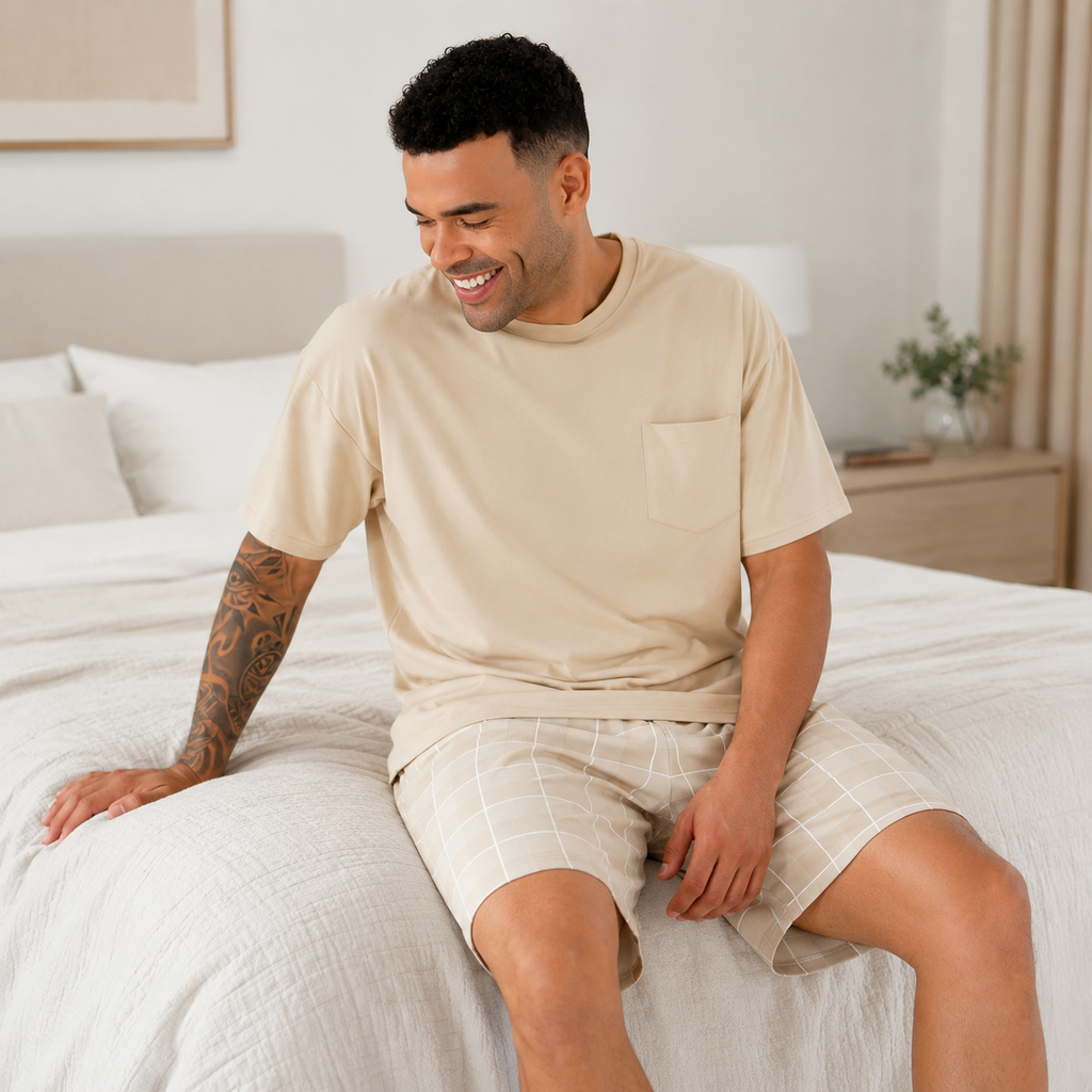 Easy Comfort Oversized Men’s Plaid Shorts Pajama Set