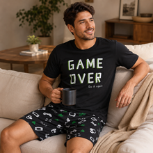 Load image into Gallery viewer, Game Over Men’s Graphic Pajama Shorts Set – Black
