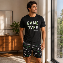 Load image into Gallery viewer, Game Over Men’s Graphic Pajama Shorts Set – Black
