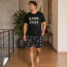 Load image into Gallery viewer, Game Over Men’s Graphic Pajama Shorts Set – Black
