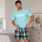 Weekend Comfort Men’s Letter Print Pajama Shorts Set – Multicolor