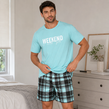 Load image into Gallery viewer, Weekend Comfort Men’s Letter Print Pajama Shorts Set – Multicolor
