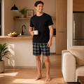 Men’s Plaid Pocket Pajama Set – 2 Piece Short Sleeve Sleepwear