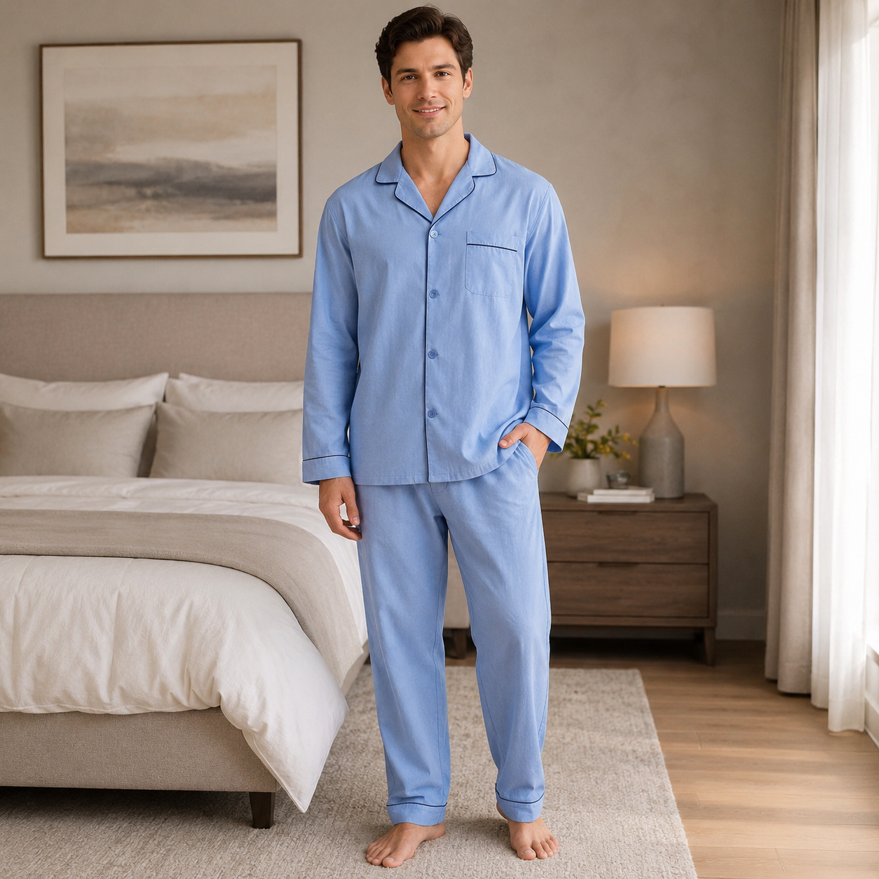 Men’s Blue Green Plaid Broadcloth Pajama Set