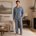 Men’s Blue Green Plaid Broadcloth Pajama Set