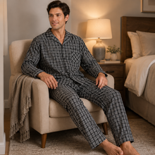 Load image into Gallery viewer, Men’s Blue Green Plaid Broadcloth Pajama Set
