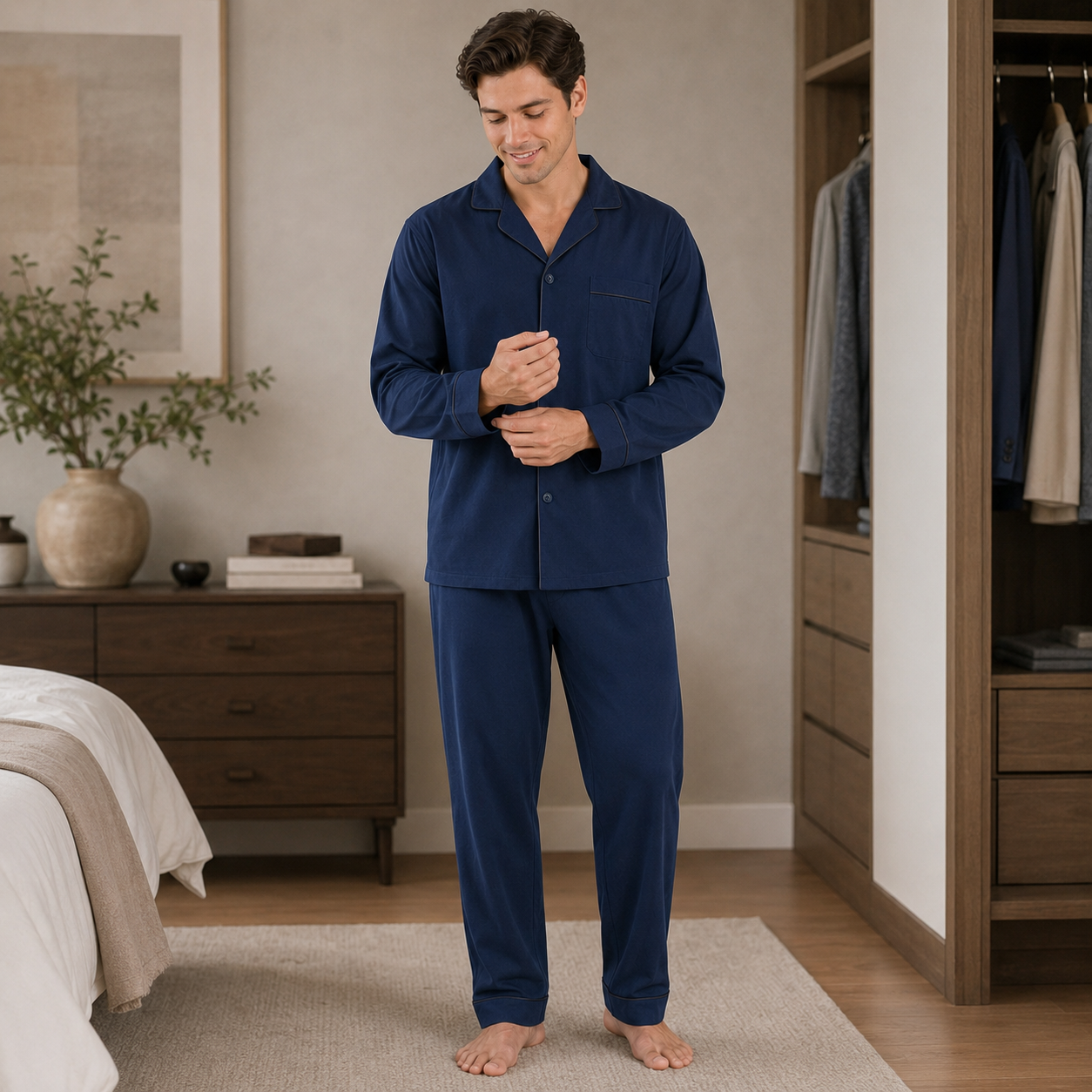 Men’s Blue Green Plaid Broadcloth Pajama Set