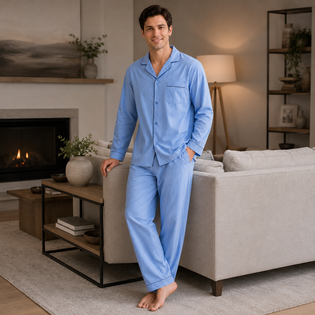 Men’s Blue Green Plaid Broadcloth Pajama Set