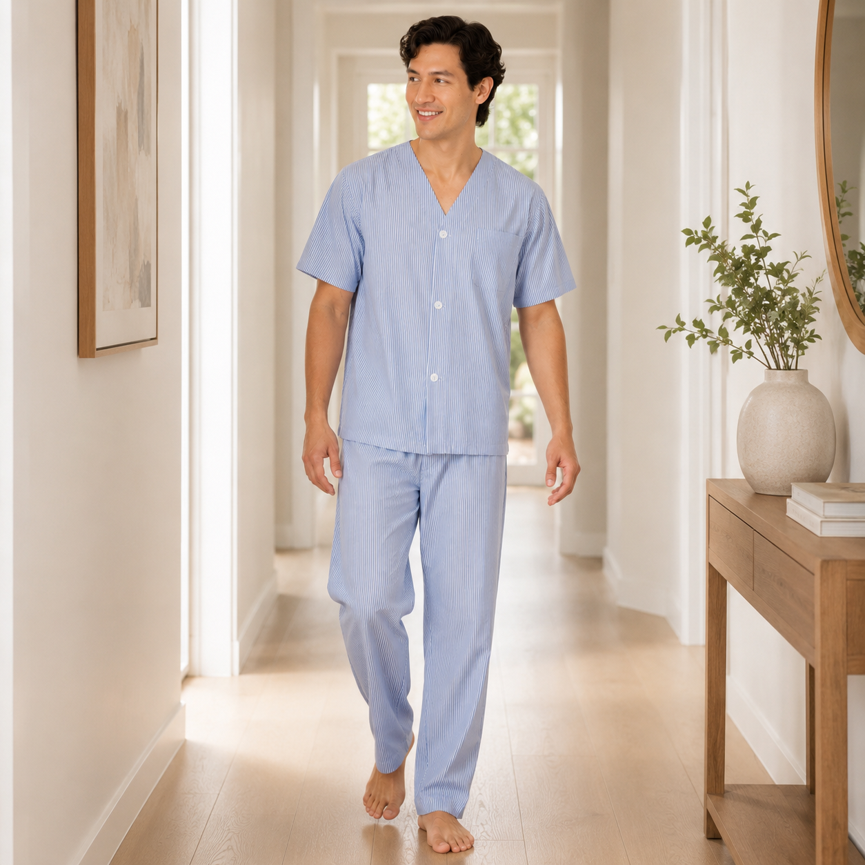 Men’s Navy White Check Broadcloth Pajama Set