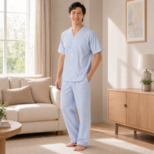 Load image into Gallery viewer, Men’s Navy White Check Broadcloth Pajama Set
