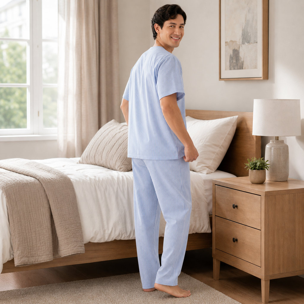 Men’s Navy White Check Broadcloth Pajama Set