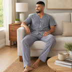 Men’s Navy White Check Broadcloth Pajama Set