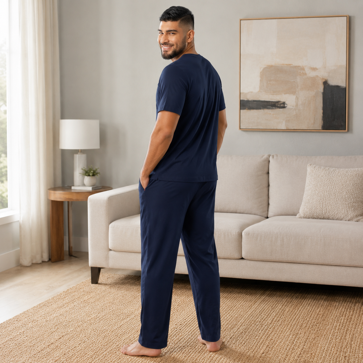 Men’s Navy White Check Broadcloth Pajama Set