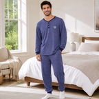 Men’s Navy Melange Henley Collar Pajama Set