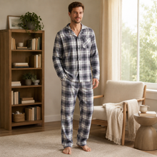 Load image into Gallery viewer, Men’s Plaid Cotton Flannel Button-Down Pajama Set
