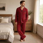 Men’s Plaid Cotton Flannel Button-Down Pajama Set